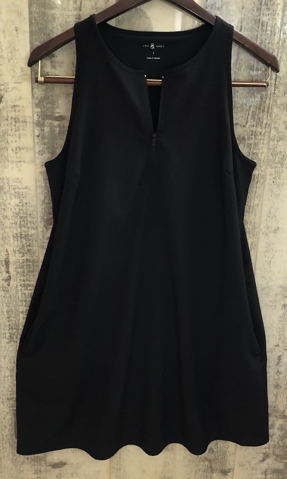 Lou & Grey Wanderweave Zip Halter Lined Shift Dress Black Small Activewear Golf