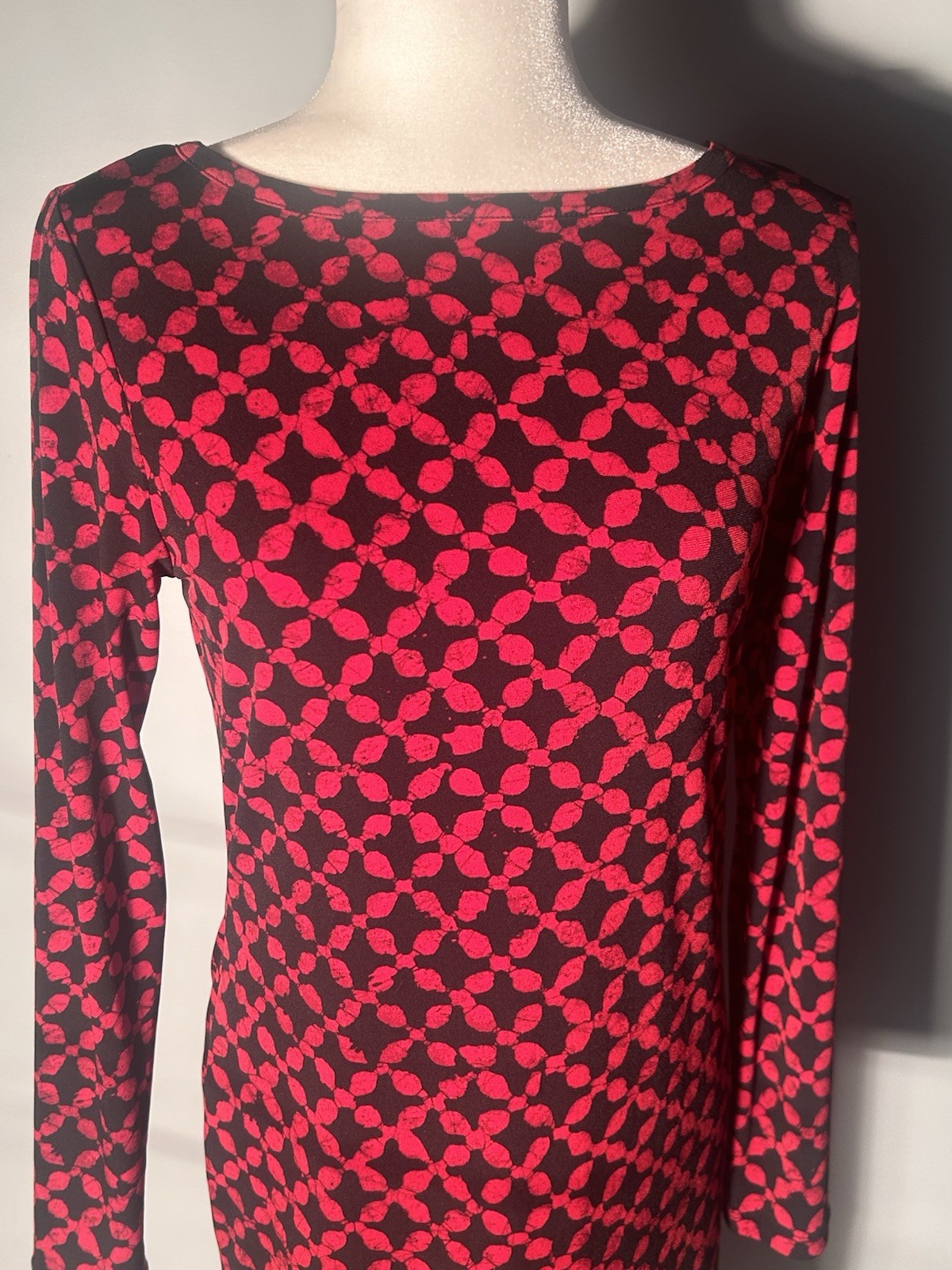 Michael Kors printed red blaze boat neck Shift Dress Sheath Long Sleeve Small