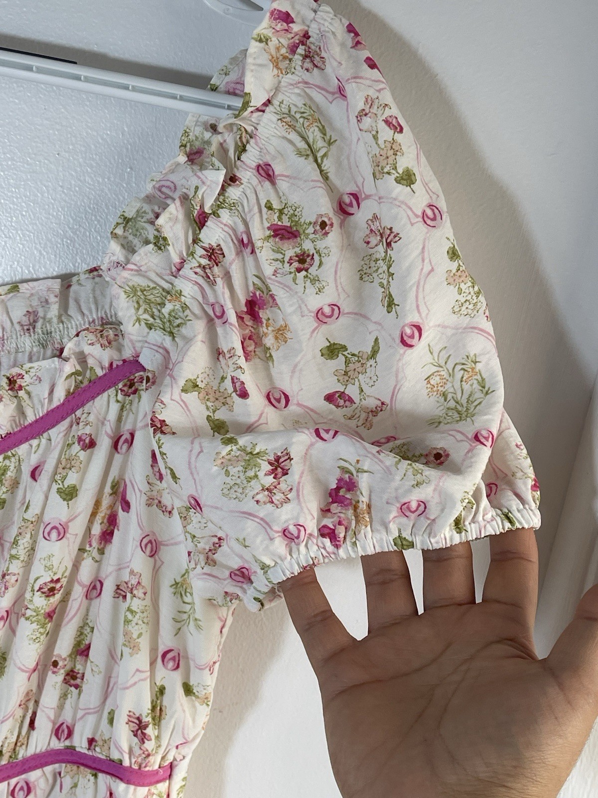Perch by Blu Pepper Floral Maxi Dress Puff Sleeve Square Neck Tie Pockets 1X