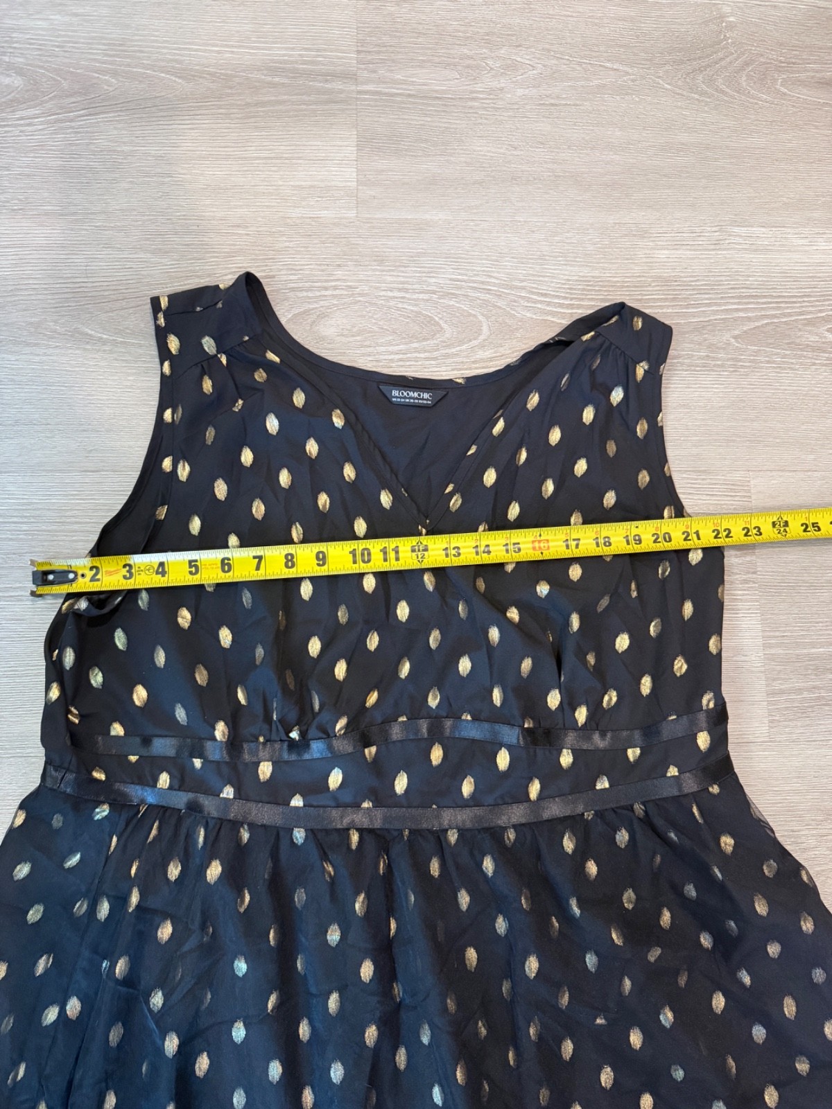 BloomChic Black Gold Polka Dot V-Neck Midi Dress Plus Size 22-24 w/ Pockets!