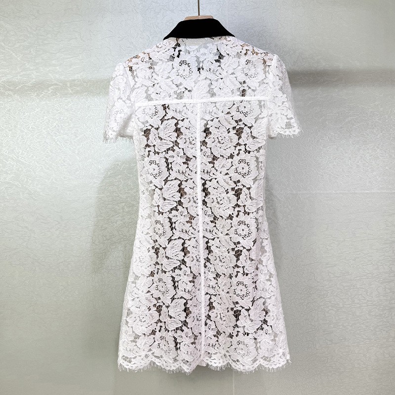 Self-Portrait Womens Summer Contrasting Color Lapel High Waist Short Lace Dress