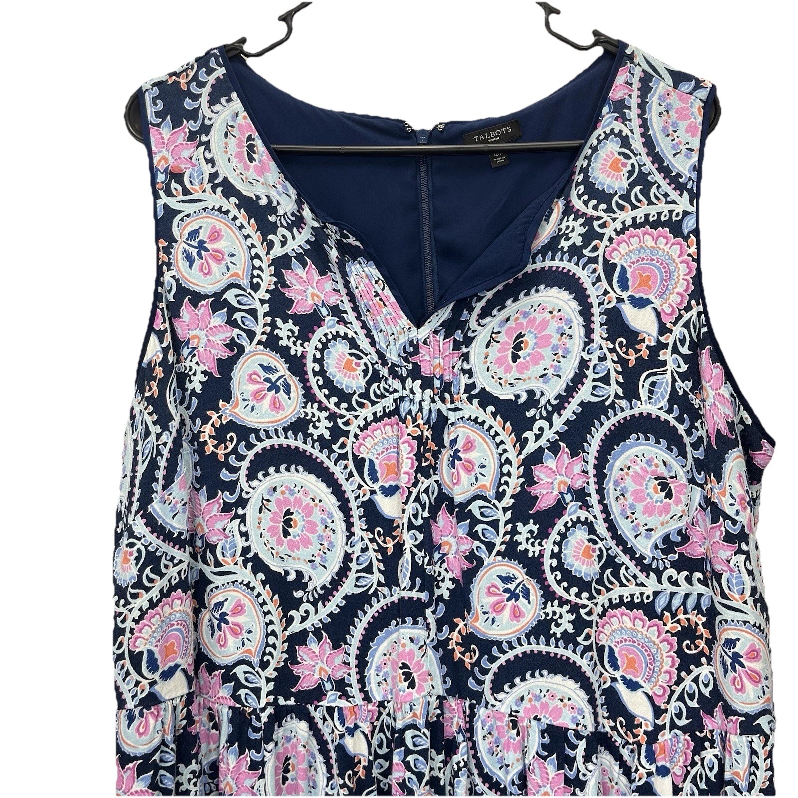 Talbots Blue Pink Paisley Border Hem Sleeveless Maxi Dress Size 12