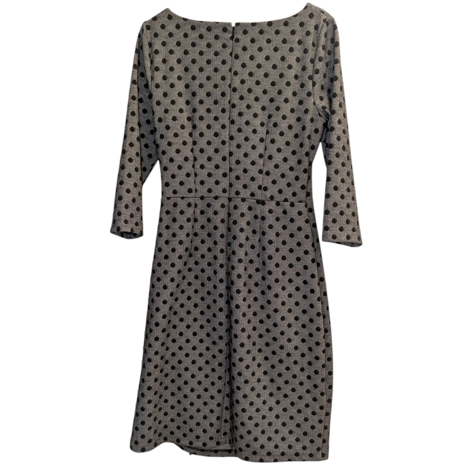 Talbots Black Polka Dot faux Wrap Dress 3/4 Sleeve Boat Neck Women’s Size M