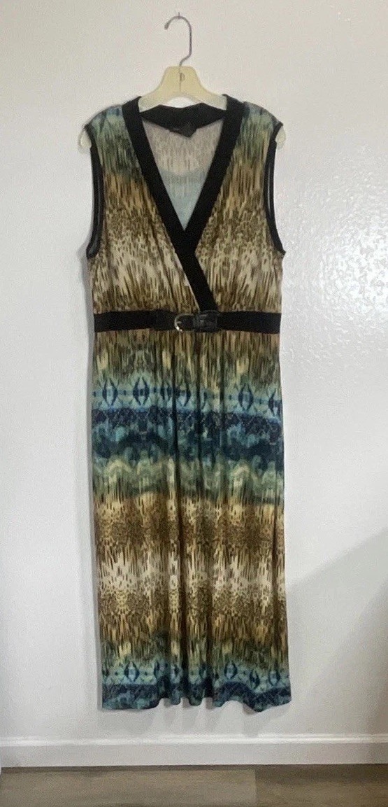 Susan Lawrence Animal Print/Abstract Maxi Dress Size 3XL, Approx 52” Long