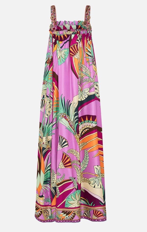 Camilla Wide Strap Sundress Giza Goddess Size M/L Resort Maxi $799 Silk Pink