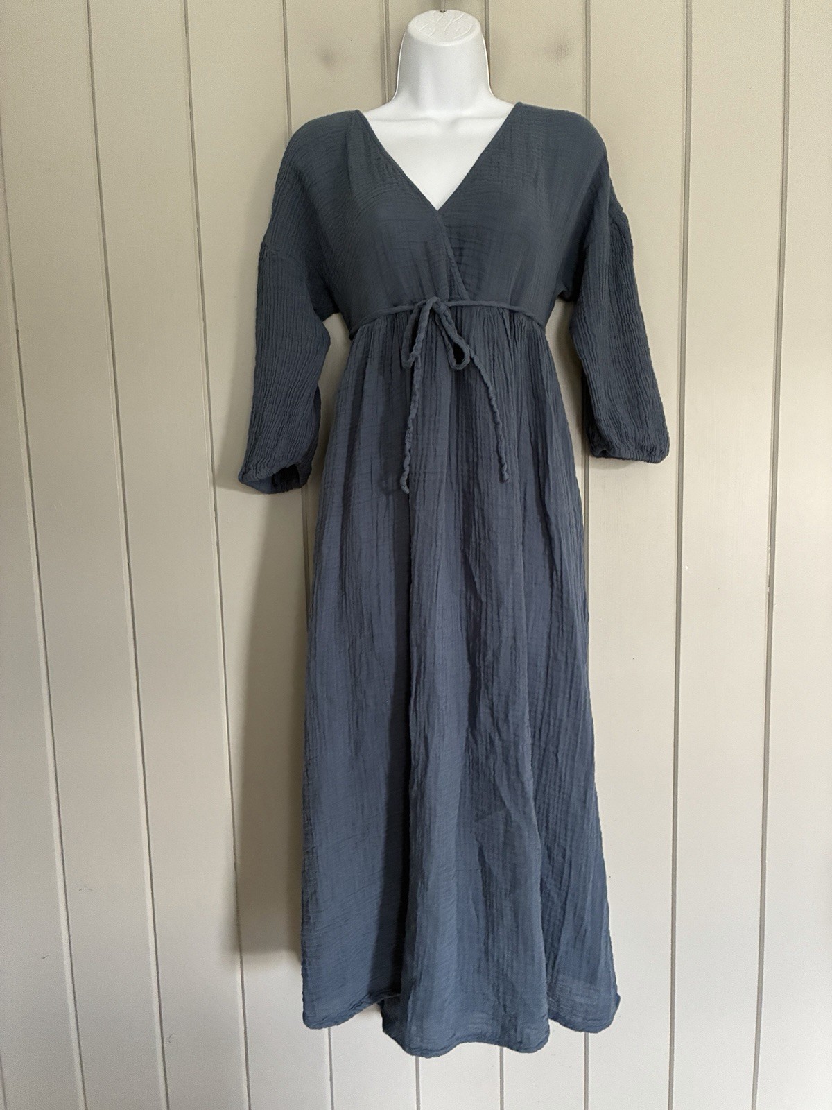 Michael Stars Dress M Cornflower Blue Isabella Empire Waist Midi Gauze Ties