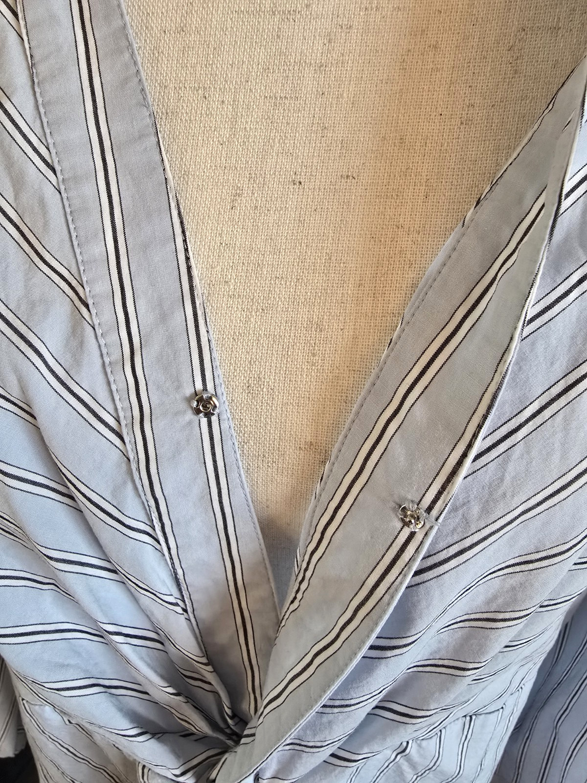 Rails Irie Hampton Stripe Twist Front Midi LS Shirt Dress Women L Blue Coastal
