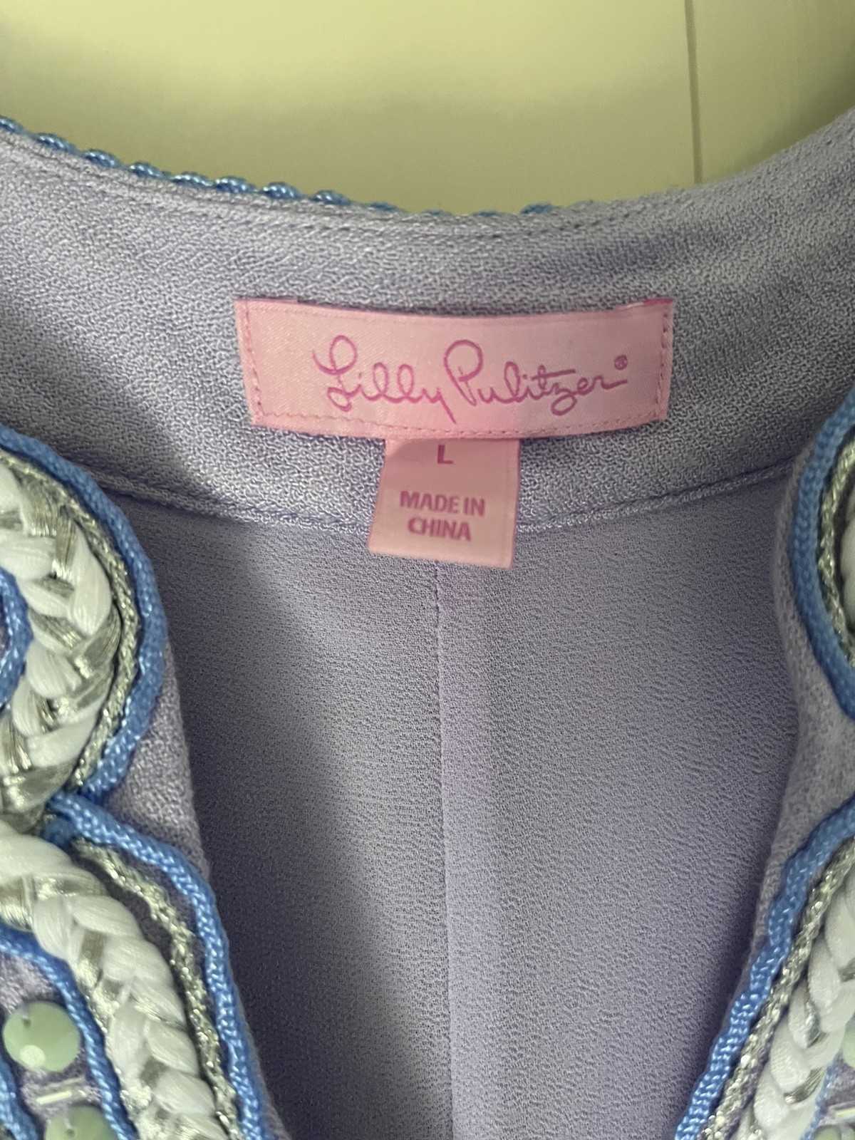 Lilly Pulitzer Valli Soft Shift Dress size Large in Light Lilac Verbena Beaded
