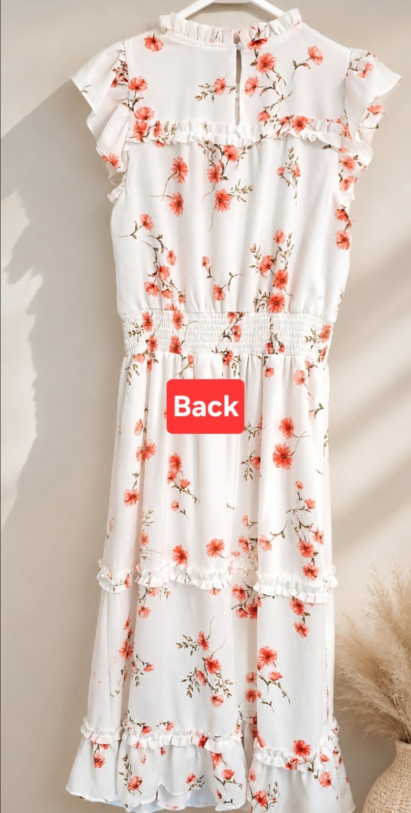 CeCe Medium White & Pink Floral , Ruffle Midi Dress Flutter Sleeves ,Linded 🌺