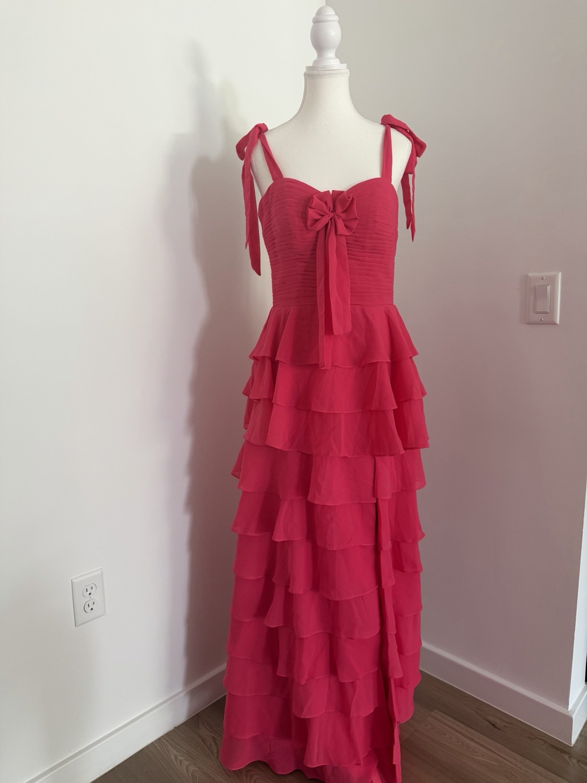 Hot Pink Ruffle Maxi Dress | Coquette Bow Tie Formal Dress | Barbie Fairycore