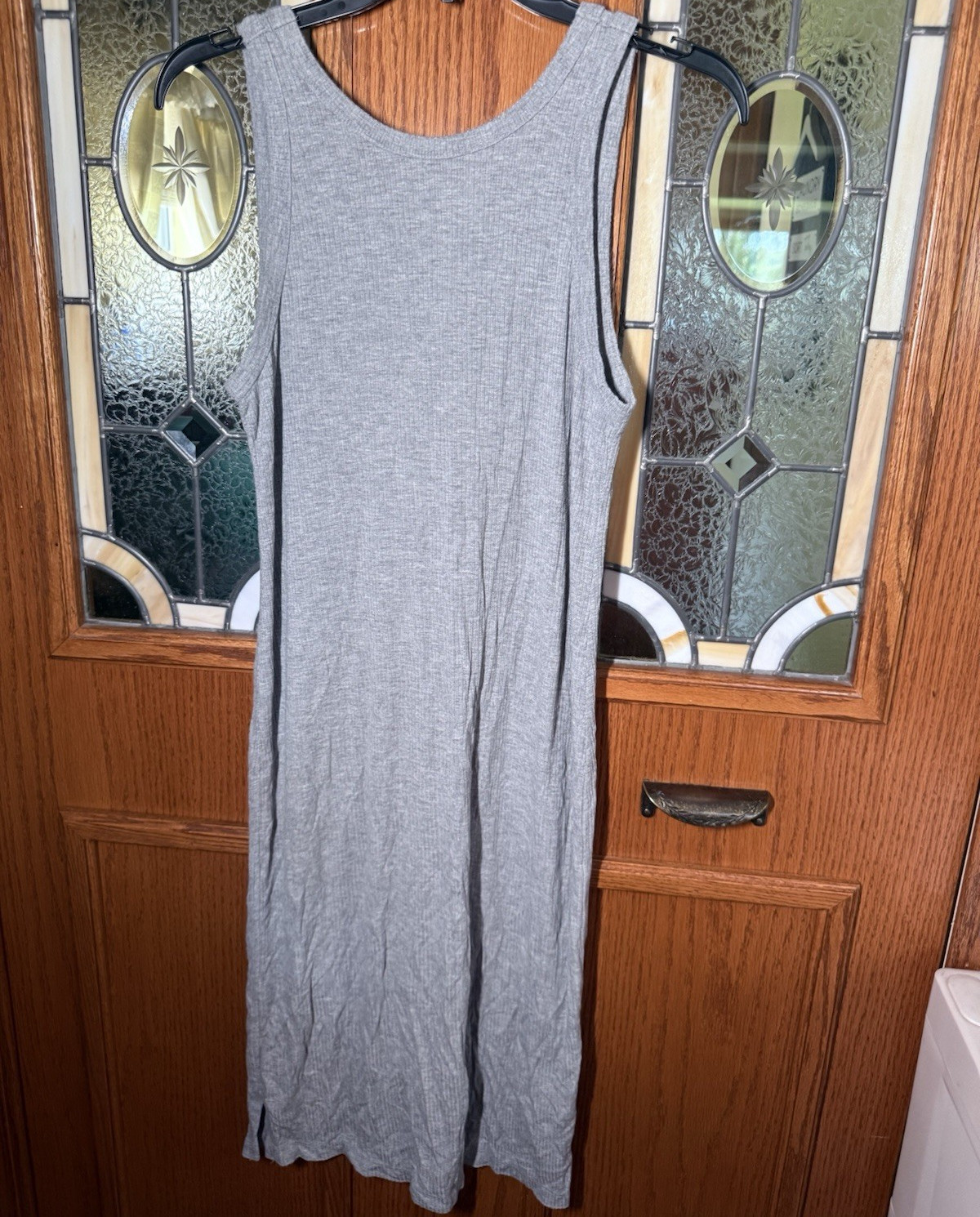 Abercrombie & Fitch Gray Ribbed Knit Tank Midi Dress Scoop Neck Stretch S