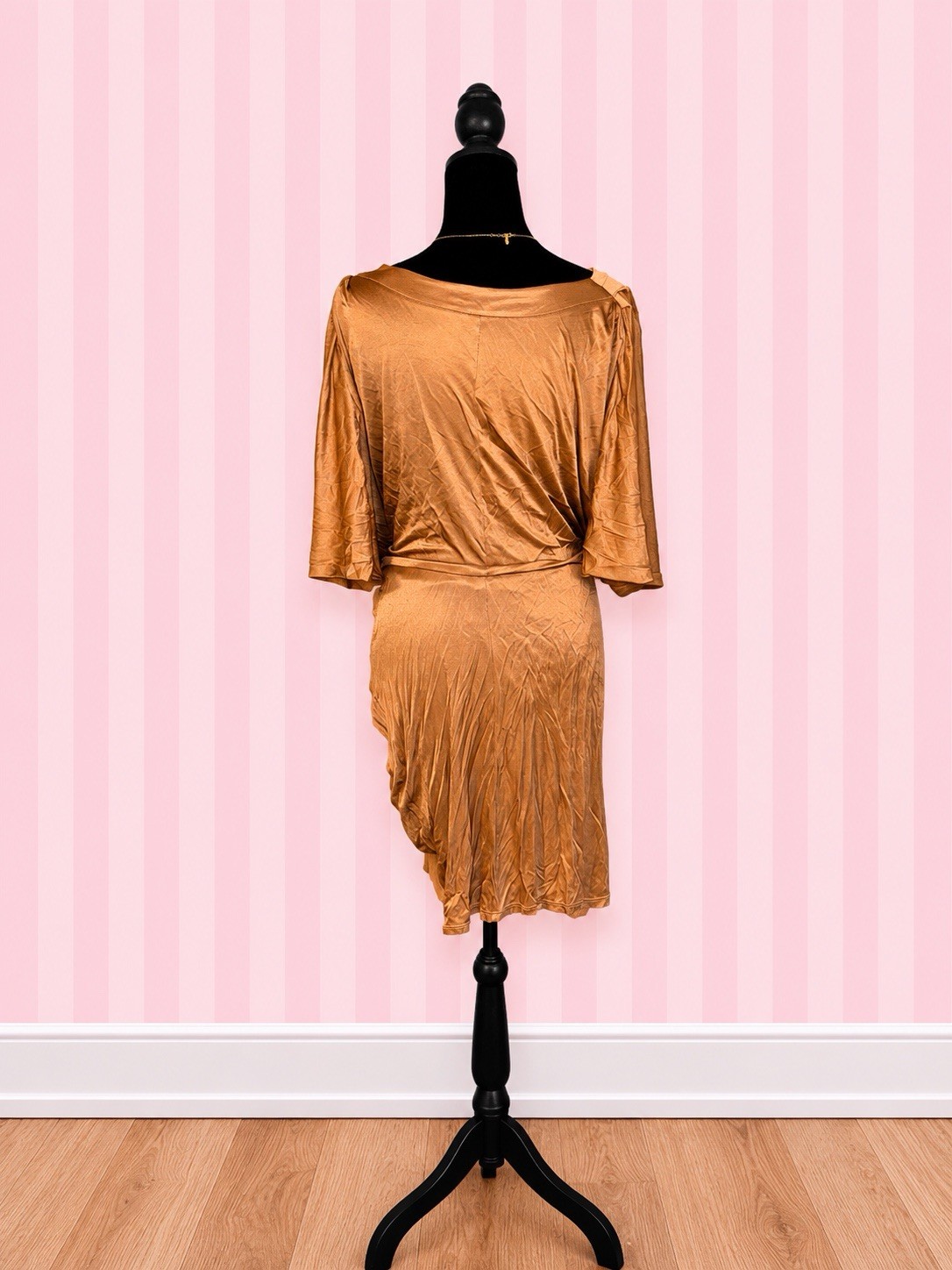 Boston Proper Bronze Ruched Satin Cocktail Dress | Draped V-Neck | Party Wedding