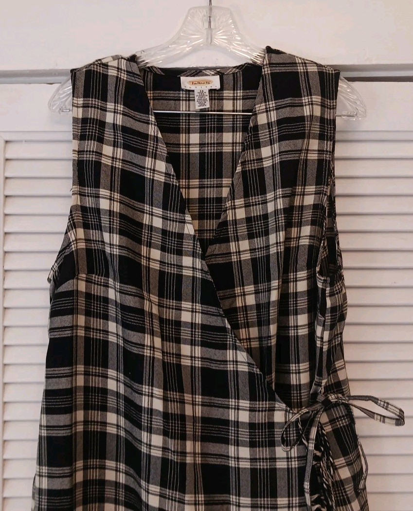Talbots Jumper sleeveless faux wrap Fringed WOOL Wmn Size 14P CAREER Office
