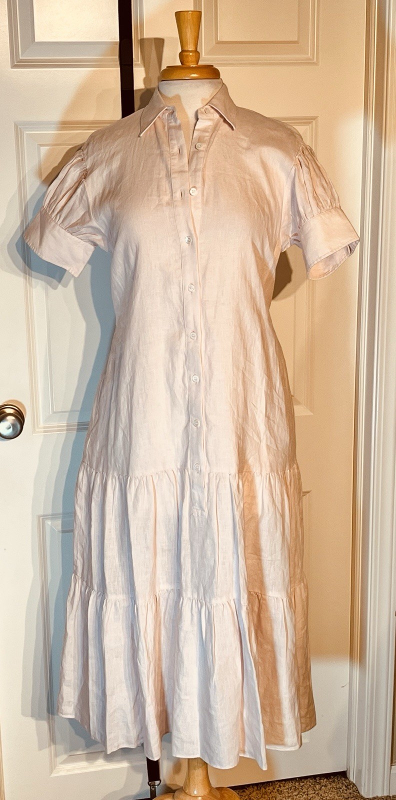 Marissa Webb Presley Linen U Back Button Down Midi Rosetta Color Dress $545 NWT