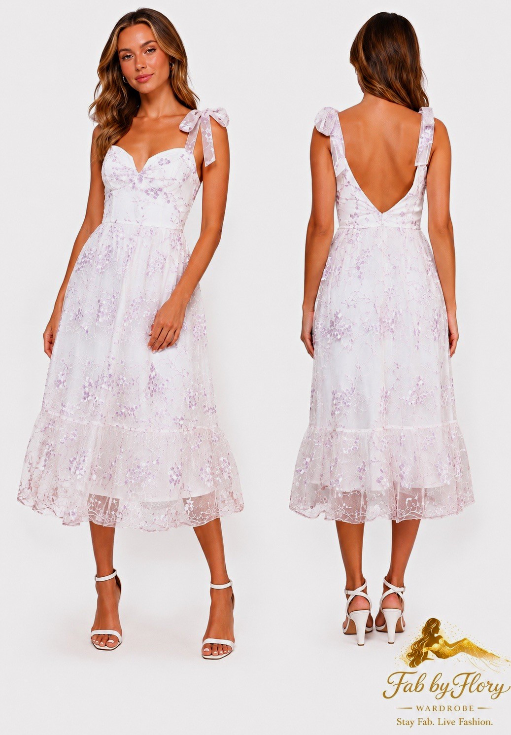 Lulus White Lavender Floral Embroidered Mesh Lined Zip Midi Dress XL