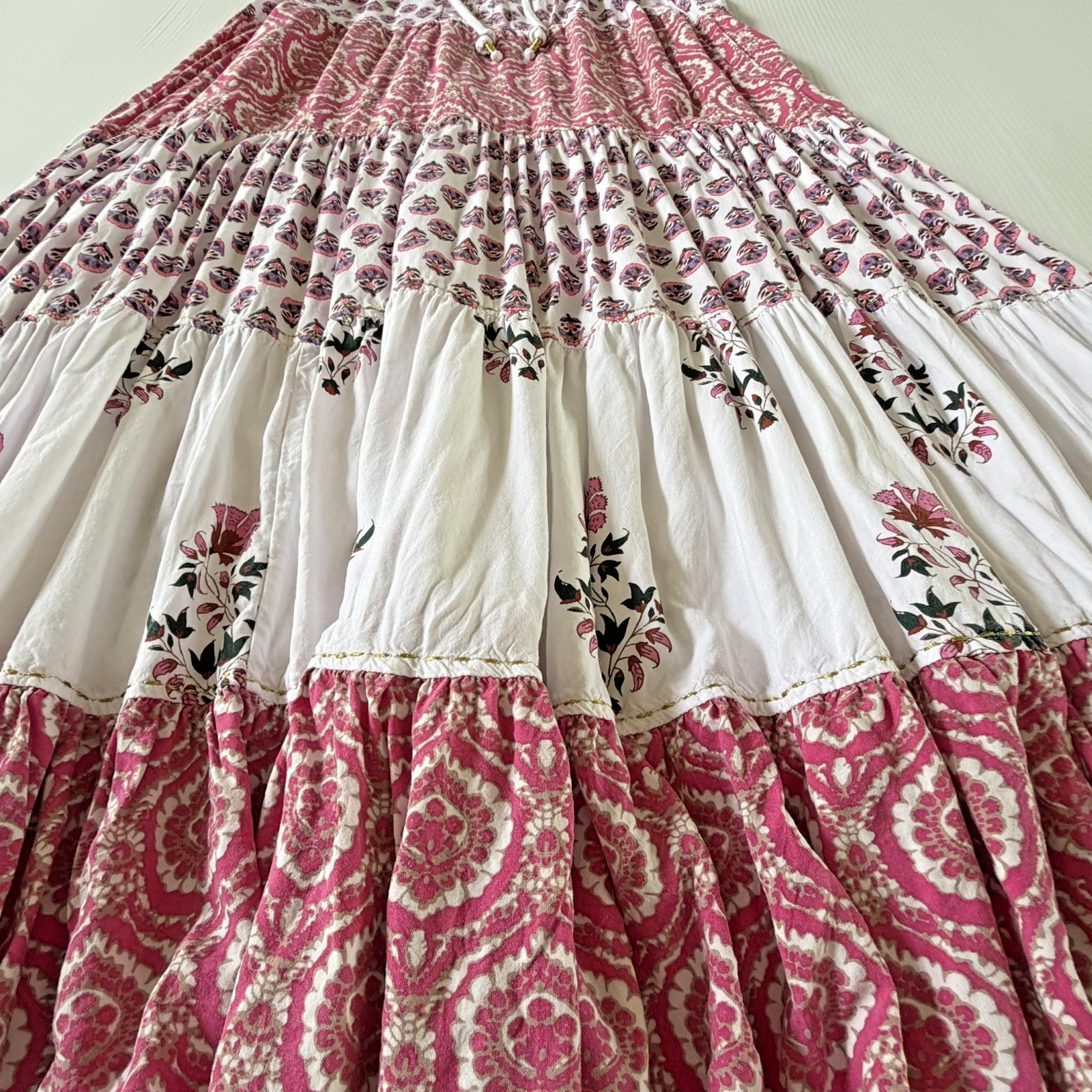 Chelsea & Theodore Boho Pink Maxi Dress Women’s XL Sleevless Tiered Mixed Prints