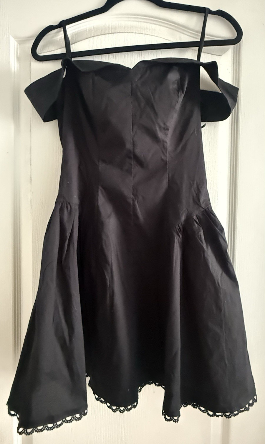 francesca’s Black Off Shoulder Sleeveless Fit & Flare Lace Zip Short Dress S