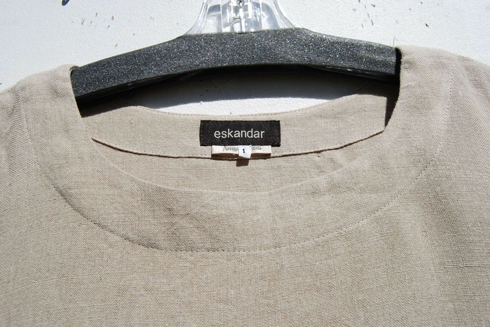 Eskandar Size (1) NATURAL Medium Weight Linen 52″ Long Imperial Dress w/Pockets