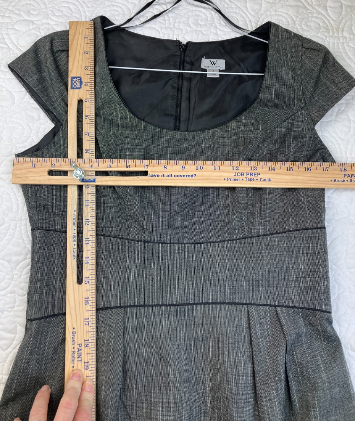 Worthington Womens sz 8 Grey/Black Cap Sleeve Fitted Sheath Dress