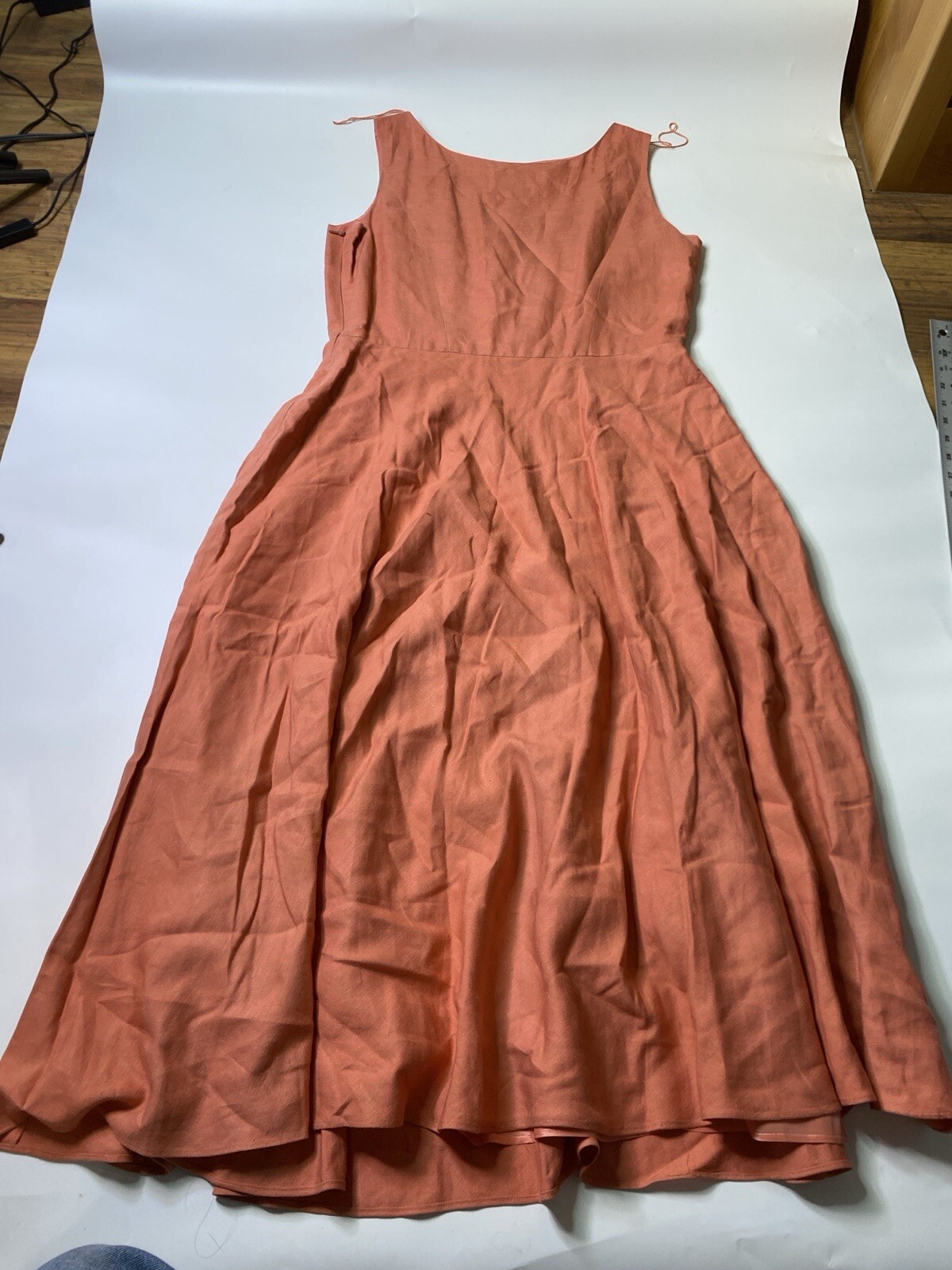 Papell Boutique Embriodered Sheath Dress Coral Linen Blend Size 12 Boho Floral