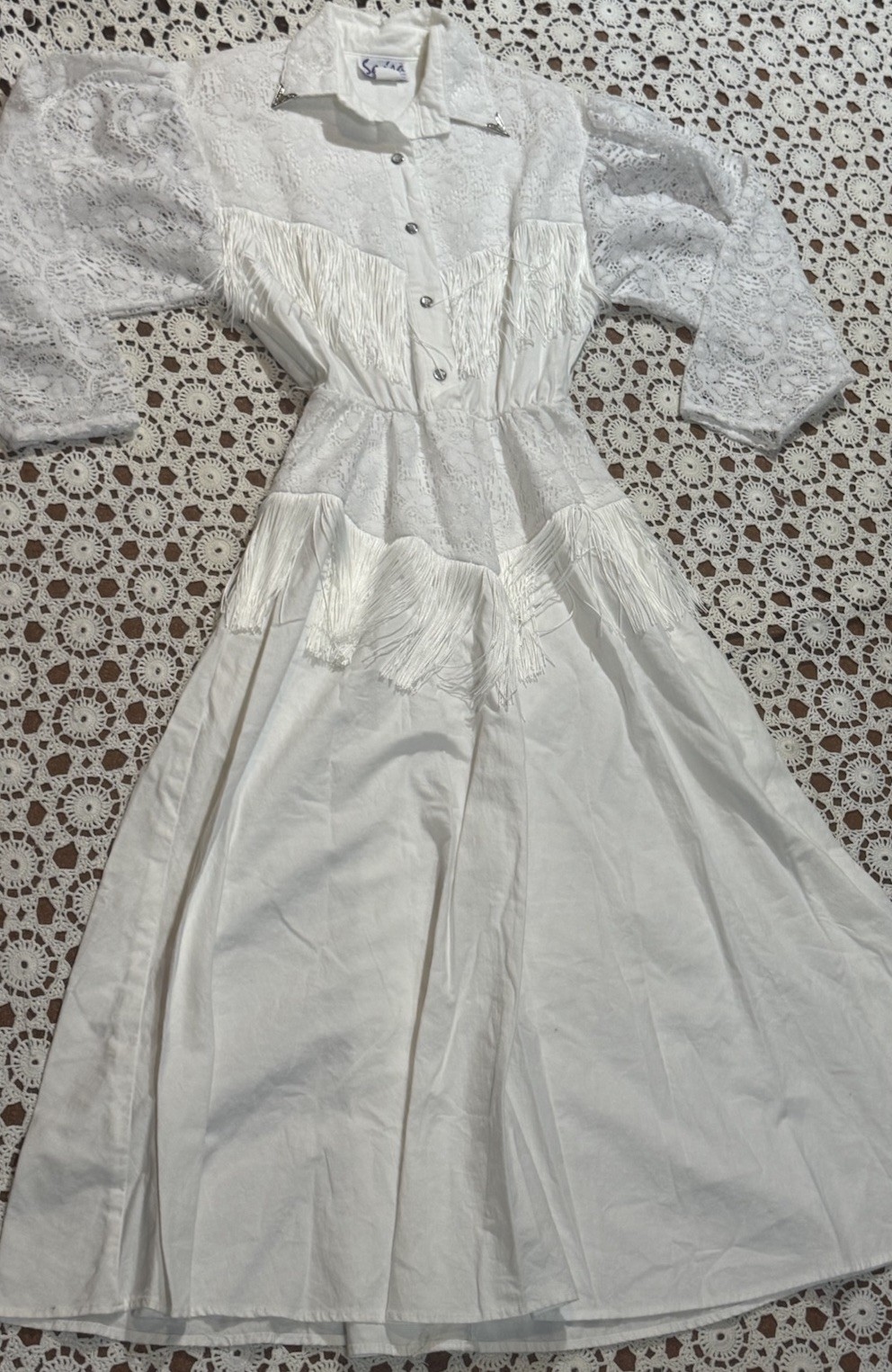 Vintage 70s 80s Western Rodeo Fringe Cowgirl Festival Dress Lace Details