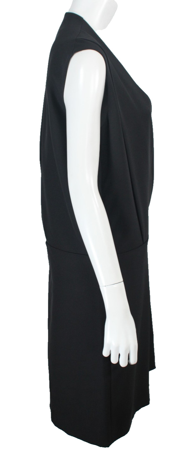 CELINE Black Woven Sateen Knee-Length Surplice V-Neck Wrap Shift Dress 42