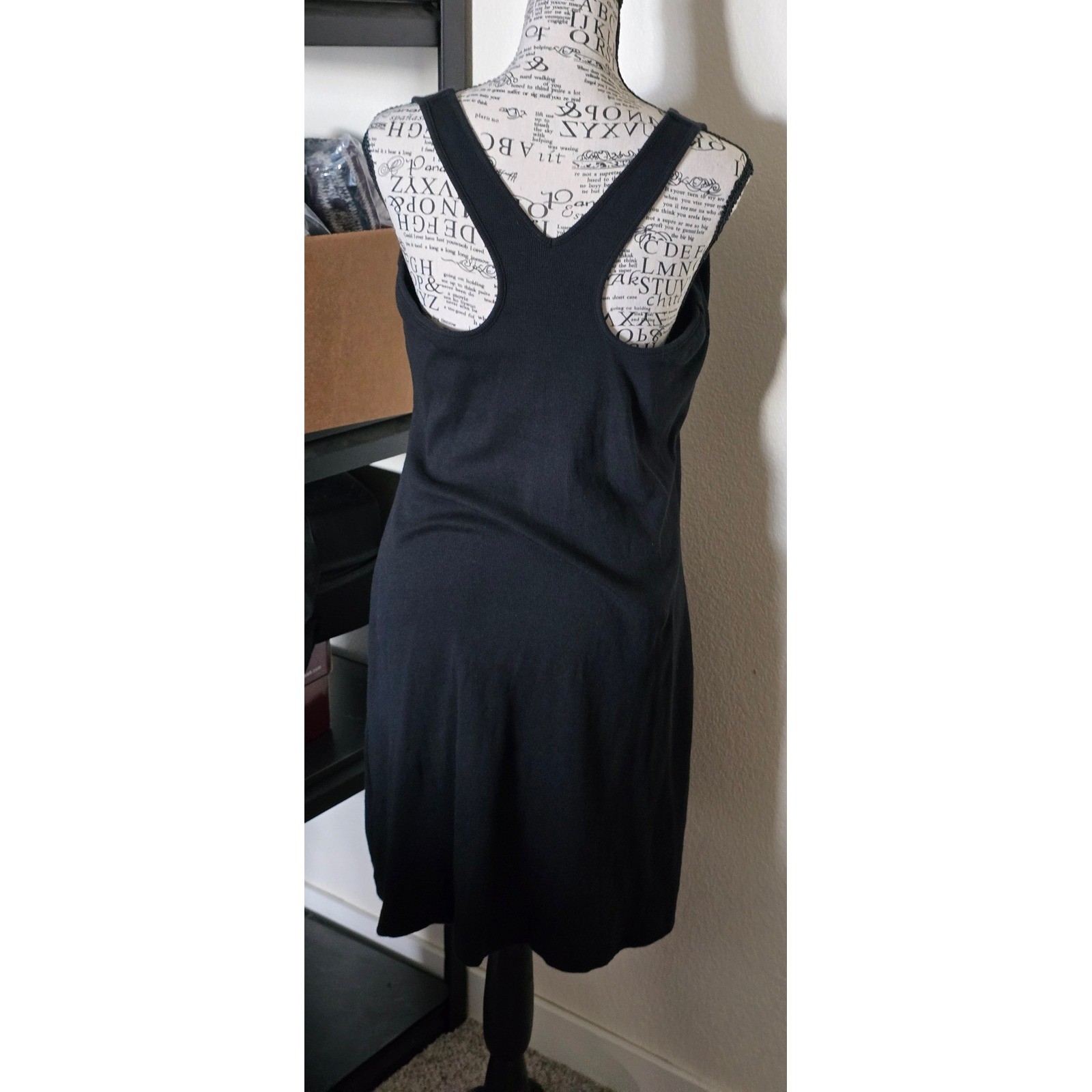 Moda International Black Racerback Shelf Bra V-Neck Tank Sundress Size Large