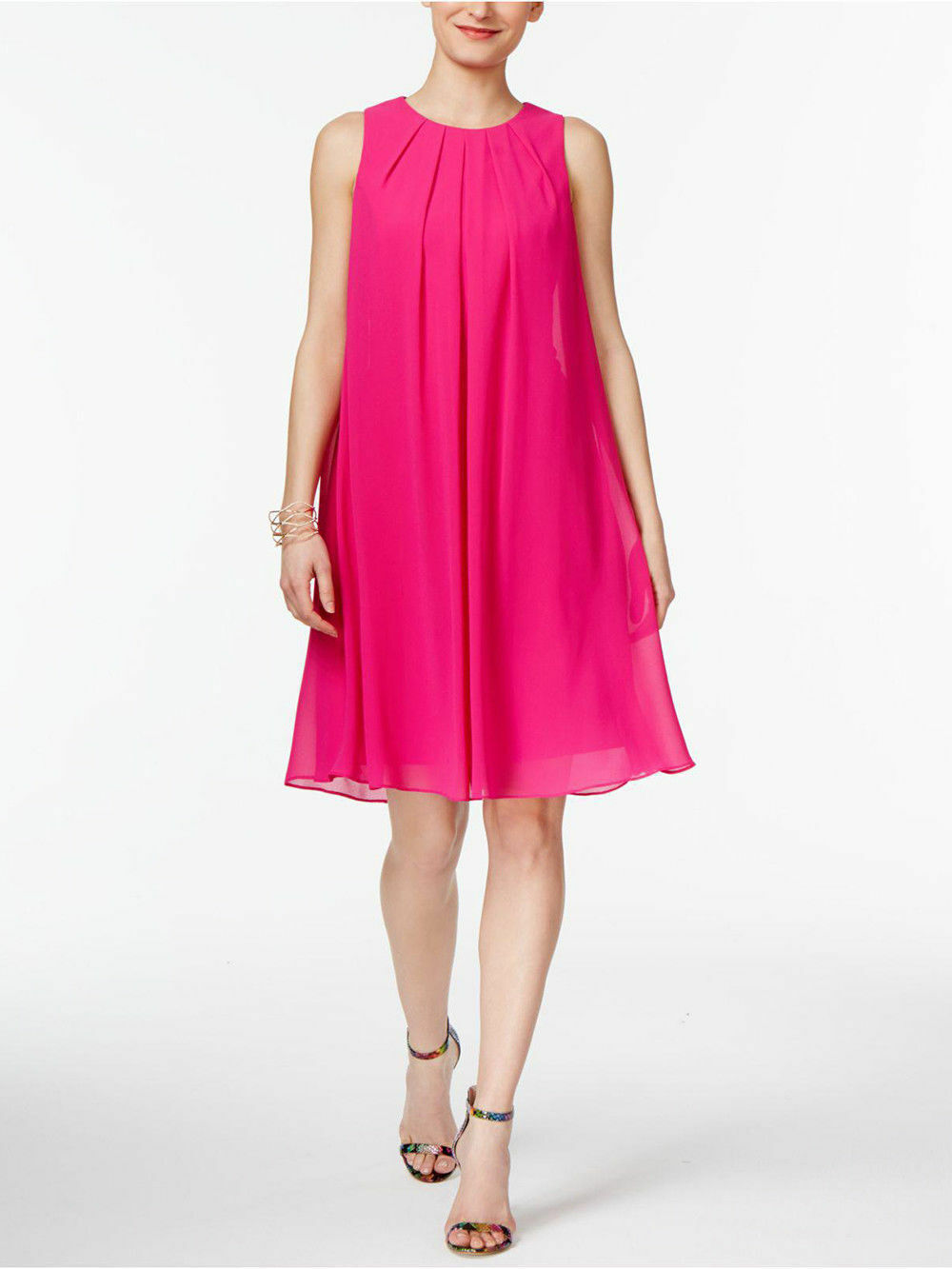 INC INTERNATIONAL CONCEPTS Size 6 Pleated Trapeze Dress MAGENTA FLAME