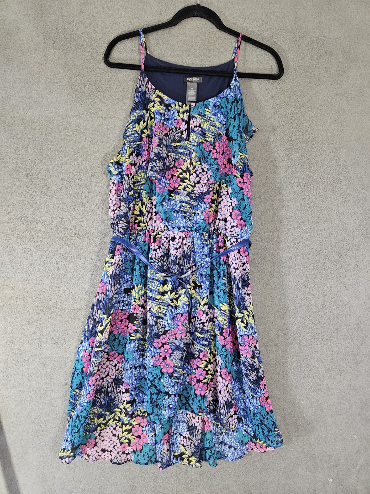 Bisou Bisou Womens Cocktail Mini Dress Size 16 Multicolor Floral Sleeveless Belt