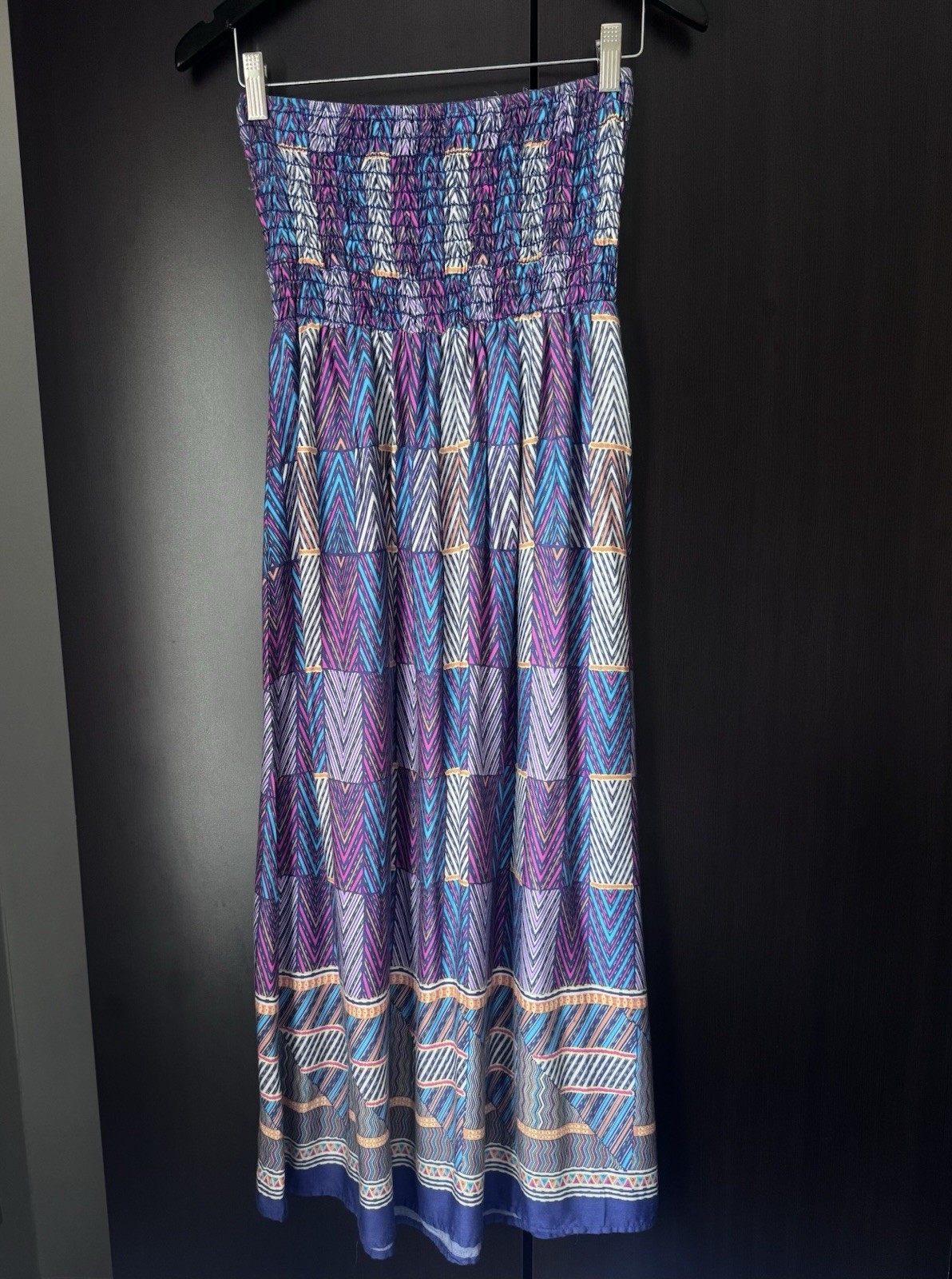 Lily White Geometric Smocked Strapless Maxi Dress Skirt Convertible Small