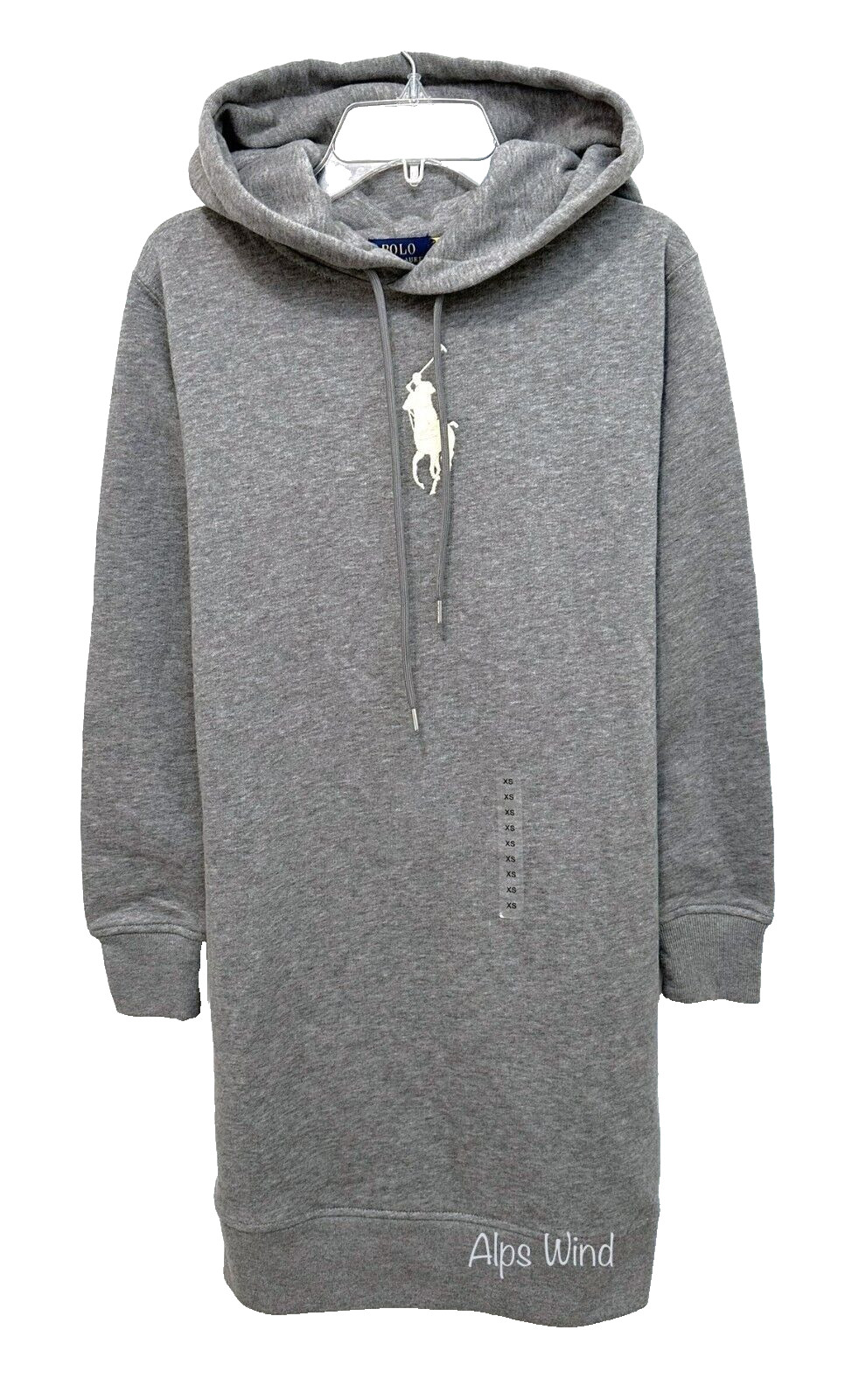 Polo Ralph Lauren Embroidered Big Pony Fleece Sweatshirt Dress in Grey SZ.XS NWT