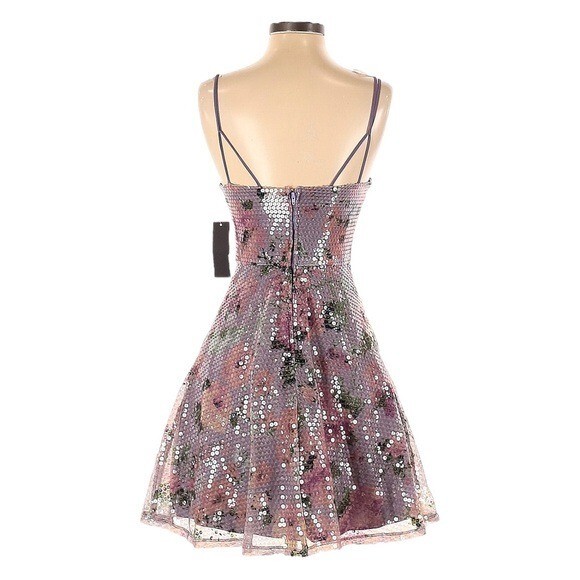 City Studio Party Pink Lavender Floral Seqin Fit & Flare Dress Size 1 NWT