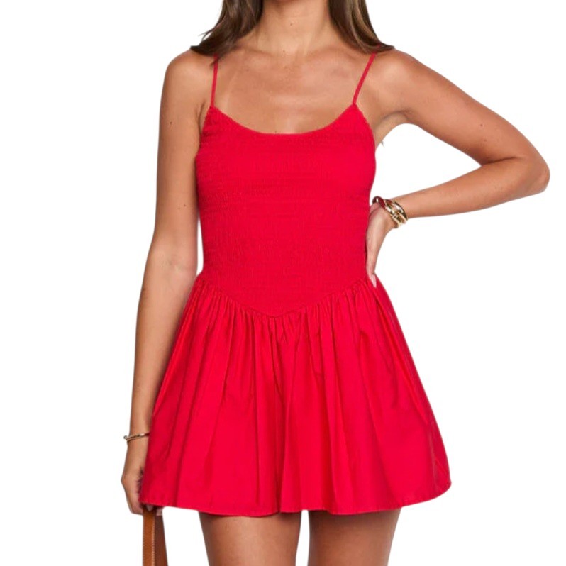 Beginning Boutique Womens Sharmane Red Smocked Drop Basque Waist Mini Dress 4
