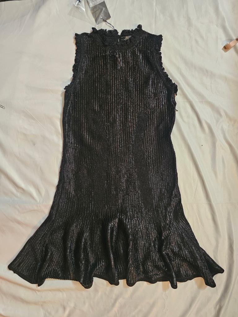 Alexander McQueen NWT Black Shiny Floated Knit Ruffle Dress XL – $2300 S/S 2019