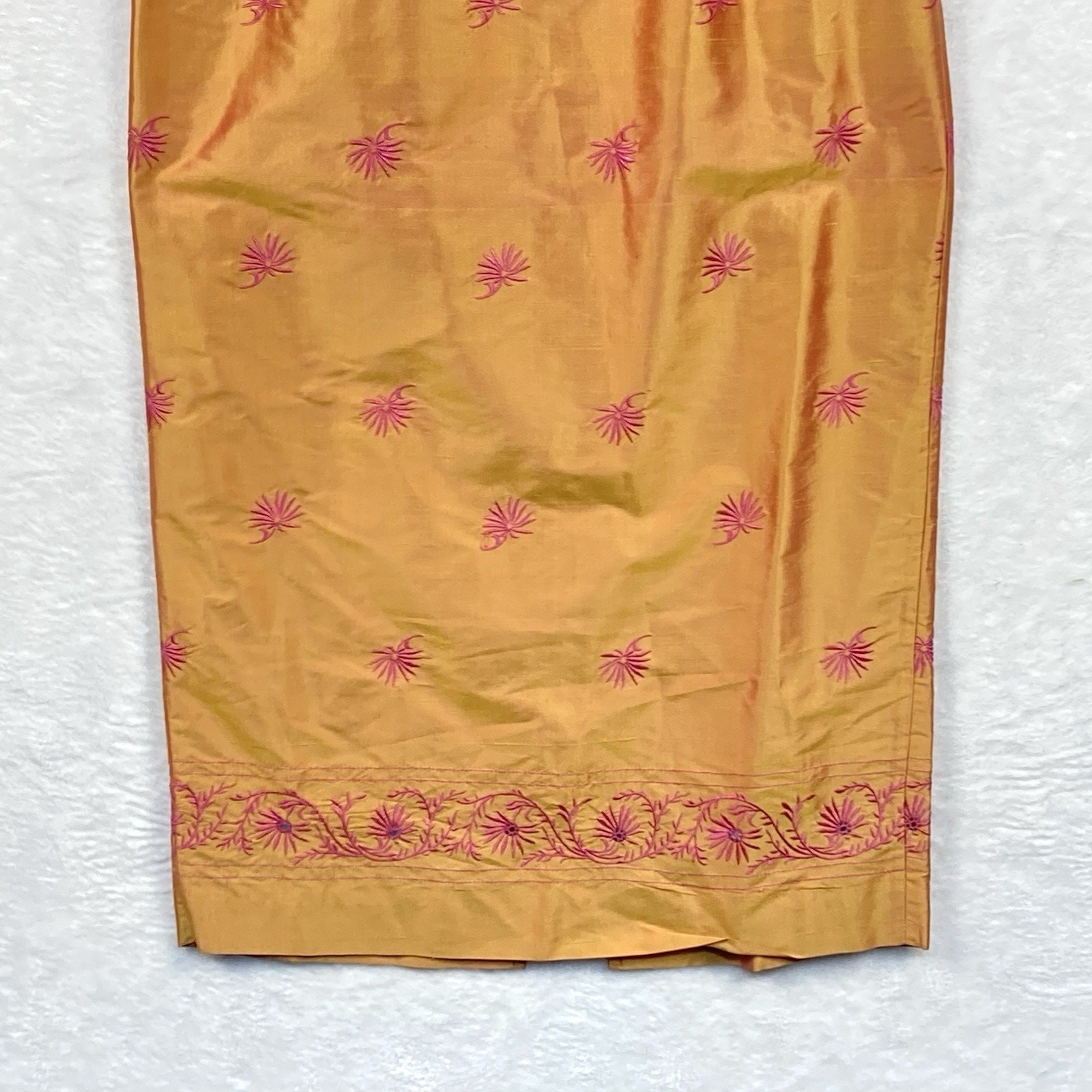 Finity Dress Womens 6 Orange Pink Midi Silk Embroidered Empire Waist Summer Y2K