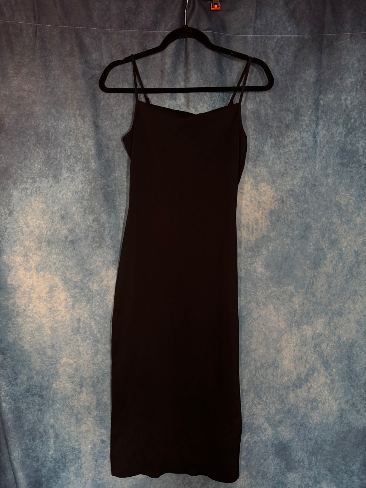 Good American Black Slip Dress Women’s Size 2 Midi Spaghetti Strap Minimalist