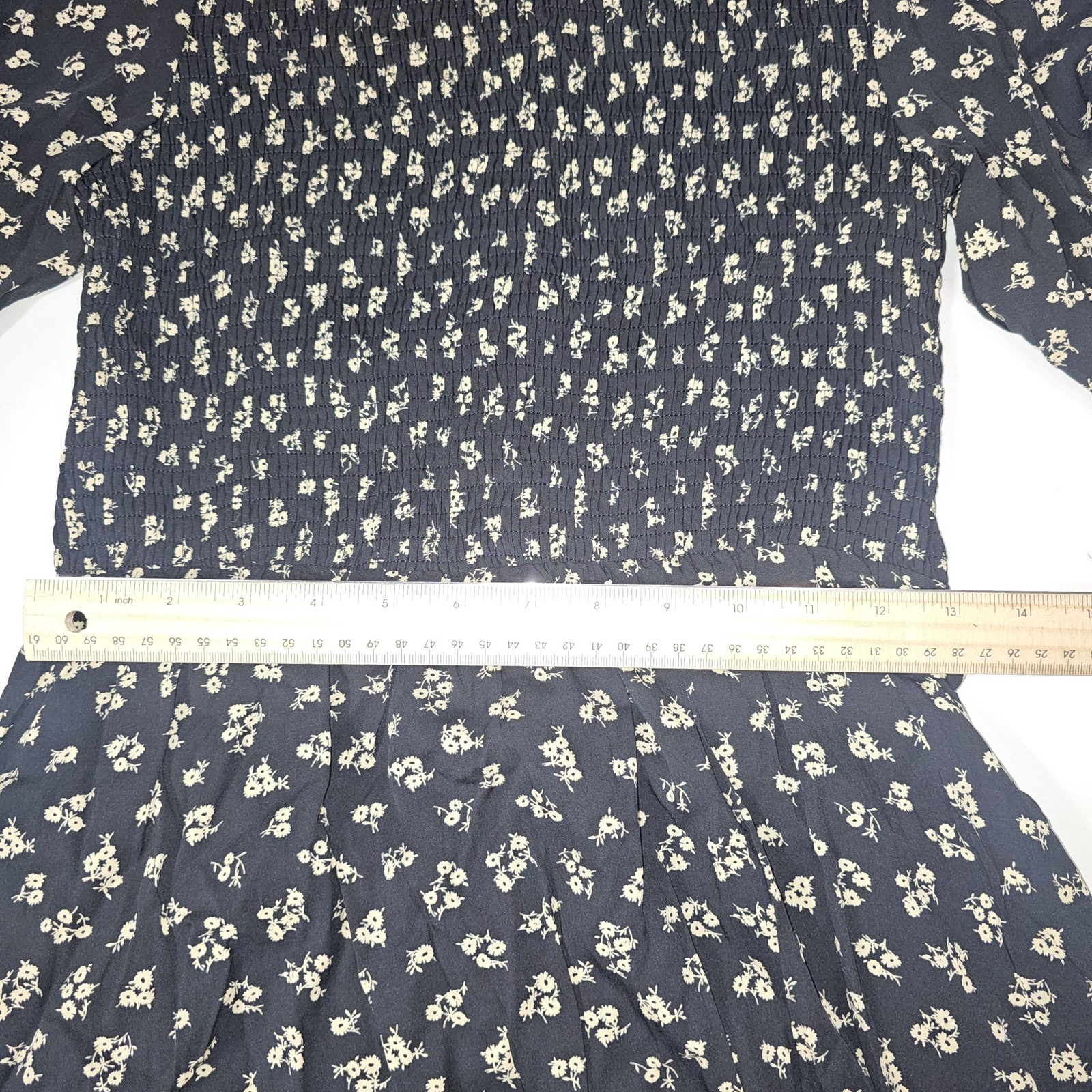 Lost + Wander Twilight DreamsDress Black Floral Smocked Long Sleeve Midi Boho S