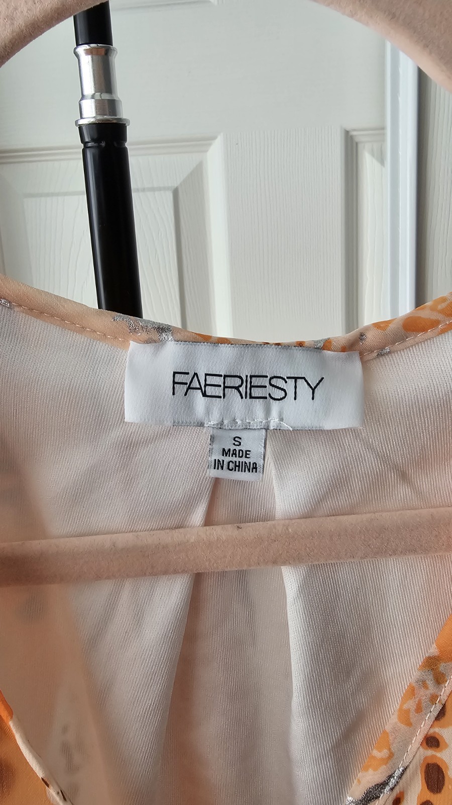Faeriesty Orange Multicolor Graphic Print Plunging Neck Long Sleeve Belted Dress