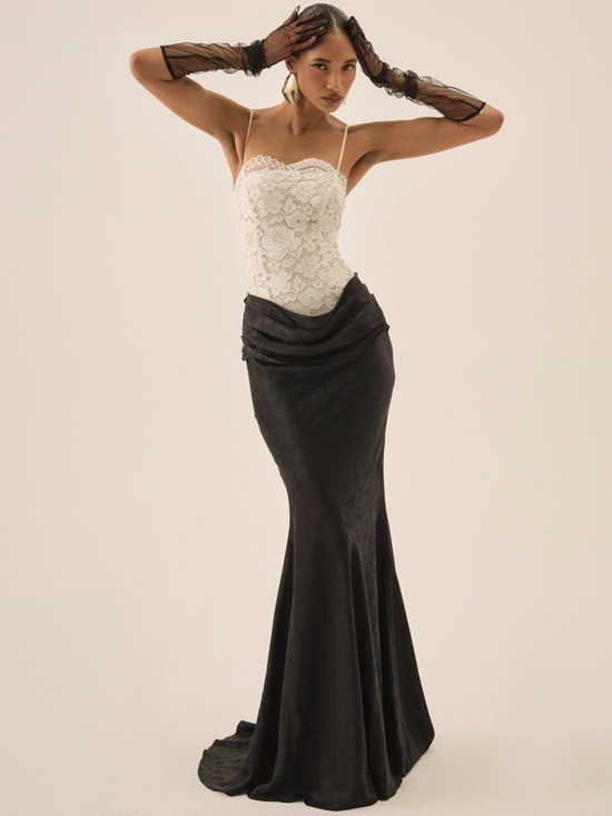 $589 NWT For Love And Lemons “Karissa” Maxi Gown in Cream Sz 8