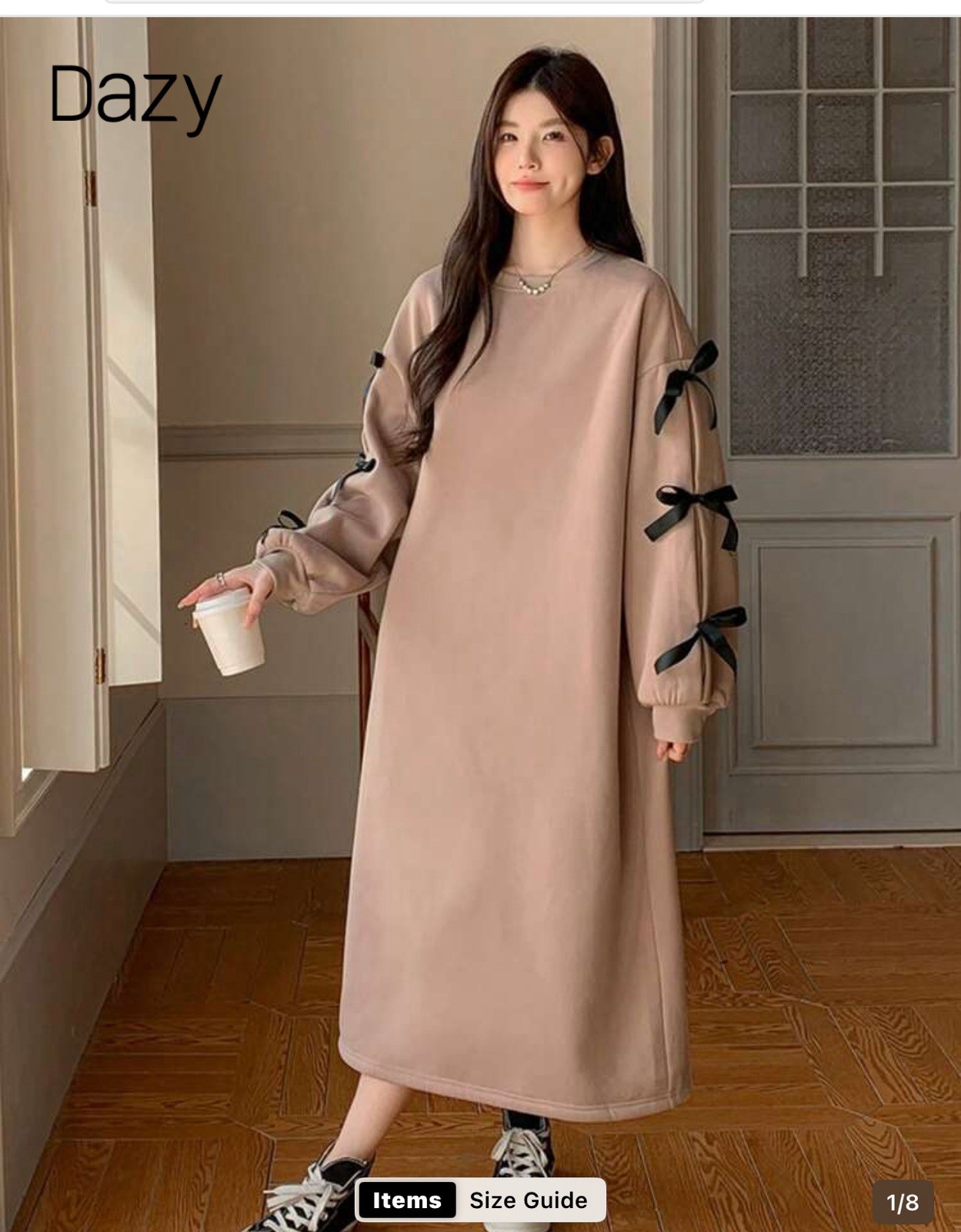DAZY Women Bow Decorated Midi Sweatshirt Dress, Autumn/Winter XL