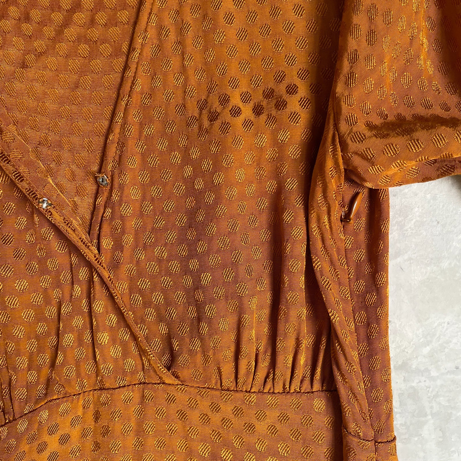 Sanctuary Empire Waist Midi Dress Size 2 Mustard Polka Dot Quiet Luxury Office