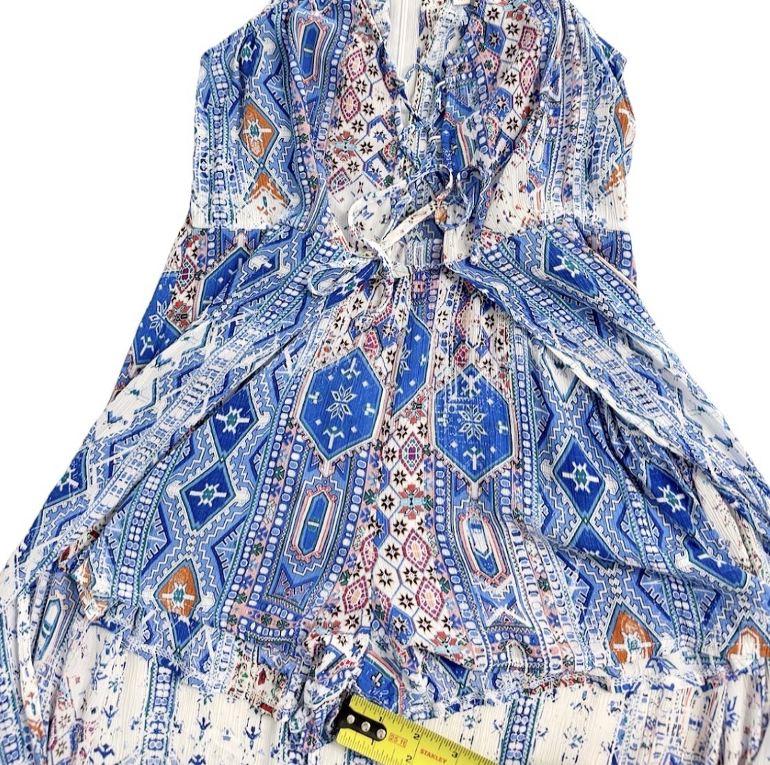 Luxxel High Low Romper Dress Medium Blue Boho Lace Up Maxi Overlay Festival M