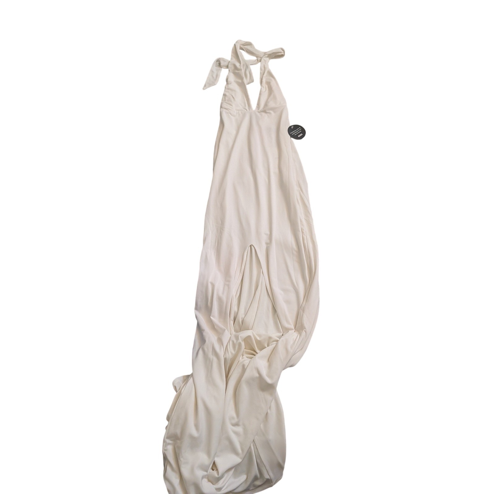 Nookie Illegal White Halter Plunging Neckline Maxi Gown Bridal Slit Small NEW