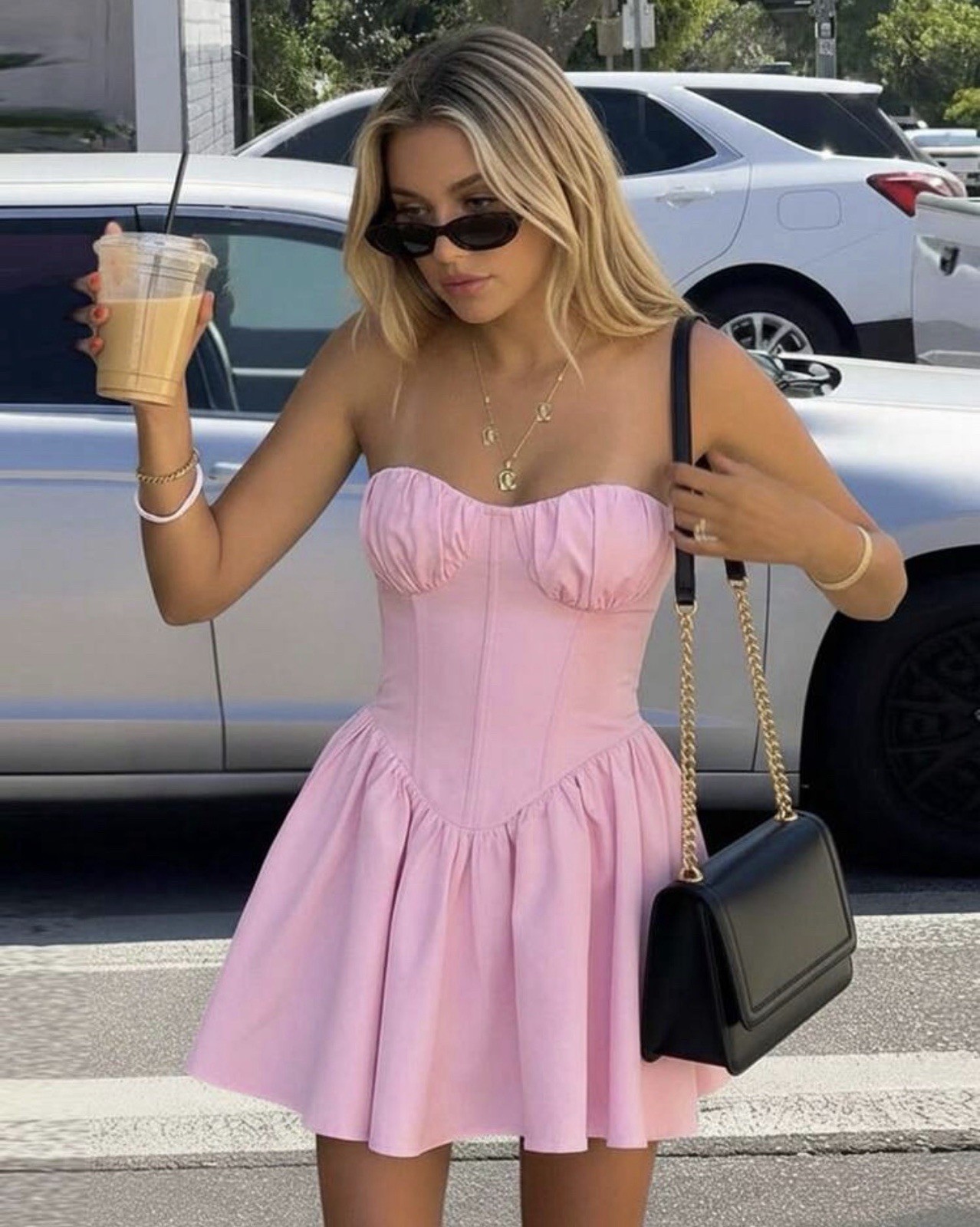 Women’s Pink Strapless Sweetheart Corset Mini Dress Lace-Up Back Size M