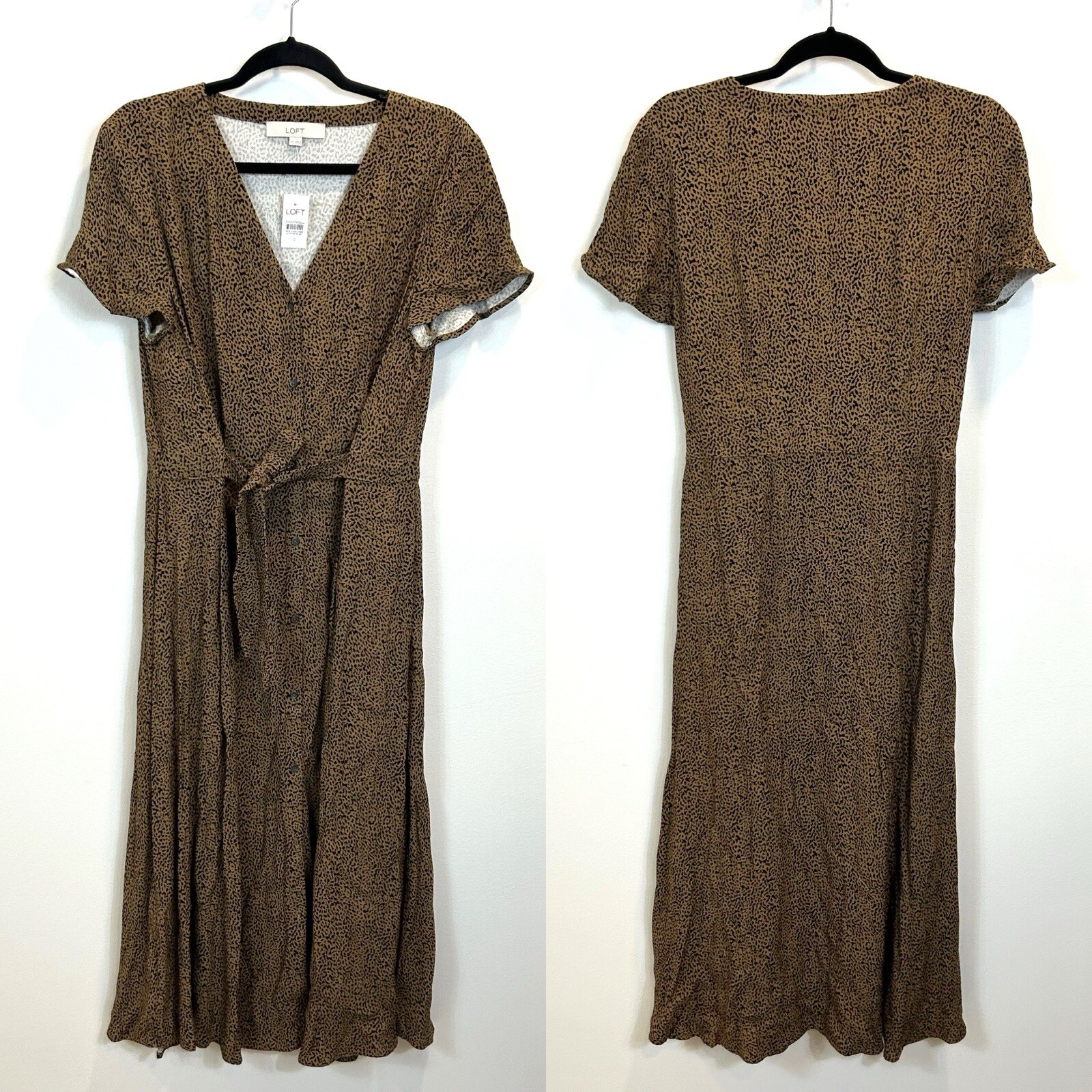 NWT Banana Republic Size 12 Leopard Printed Midi Dress Tie Waist Button Down