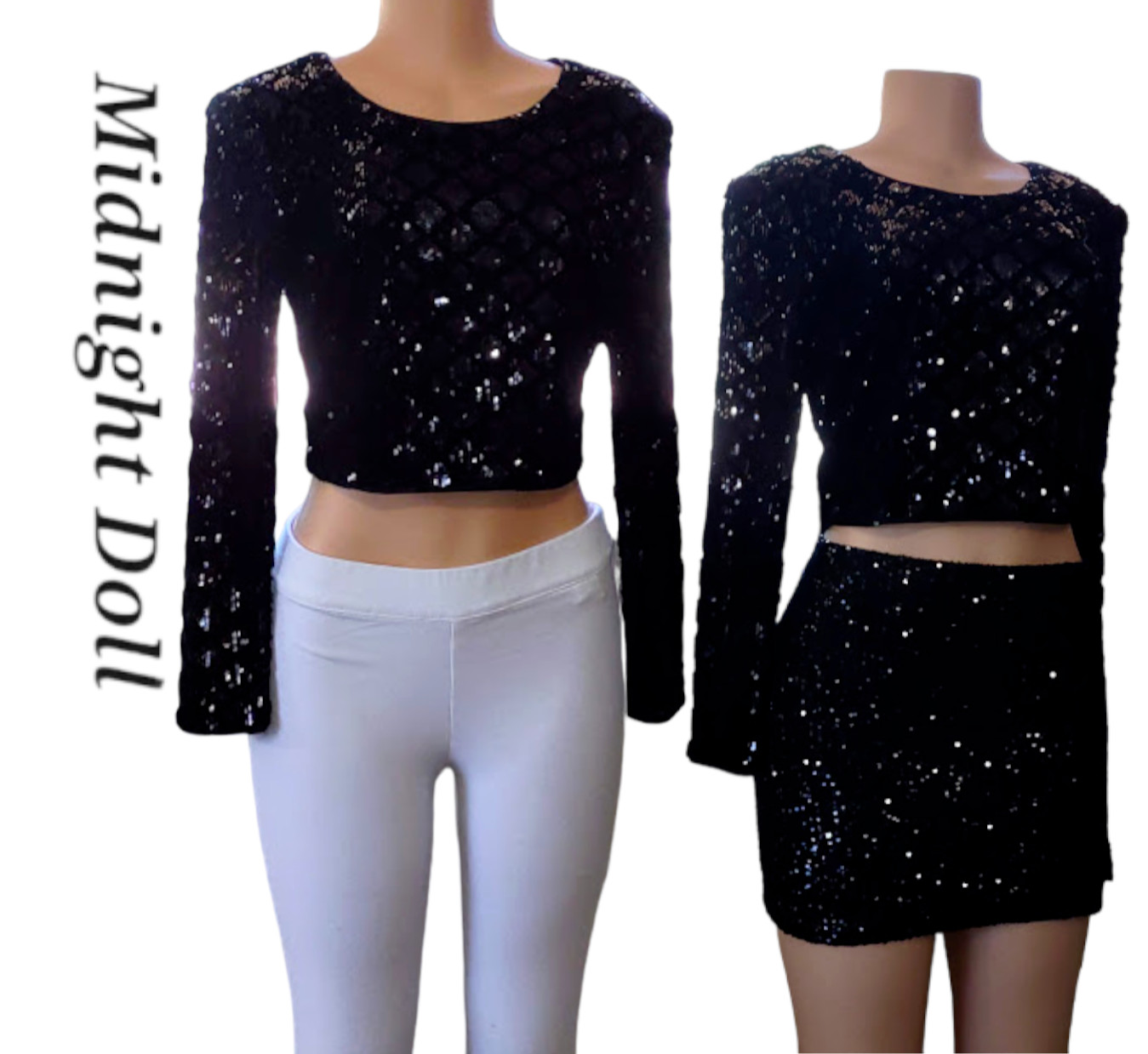Sexy Black Stretch Velvet Shimmering Sequin Crop Top Size 7 or S/M Trendy, Chic