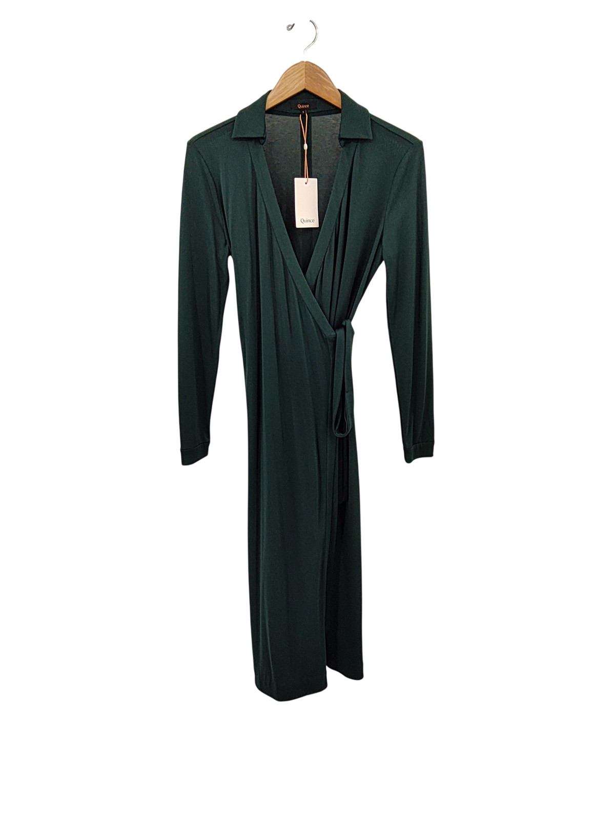 Quince Women 100% Silk Jersey Midi Wrap Dress Evergreen S