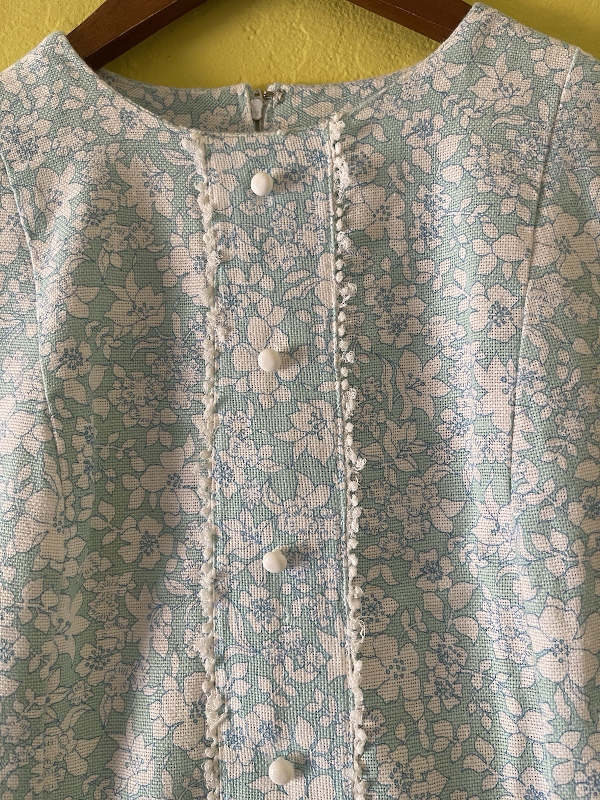 Vintage Liberty Circle Blue White Floral Shift Dress Round Neck Knee M