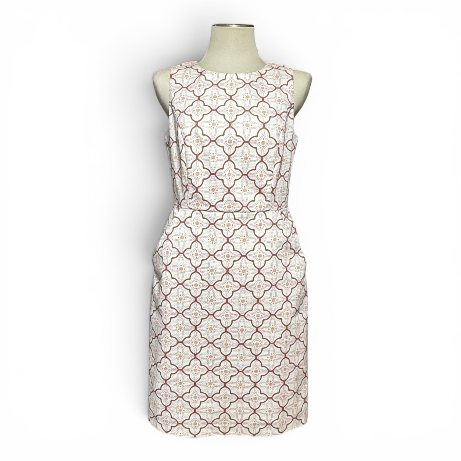 Boden Cotton Talia Trellis Sleeveless Sheath Dress Ivory Lavender 6L