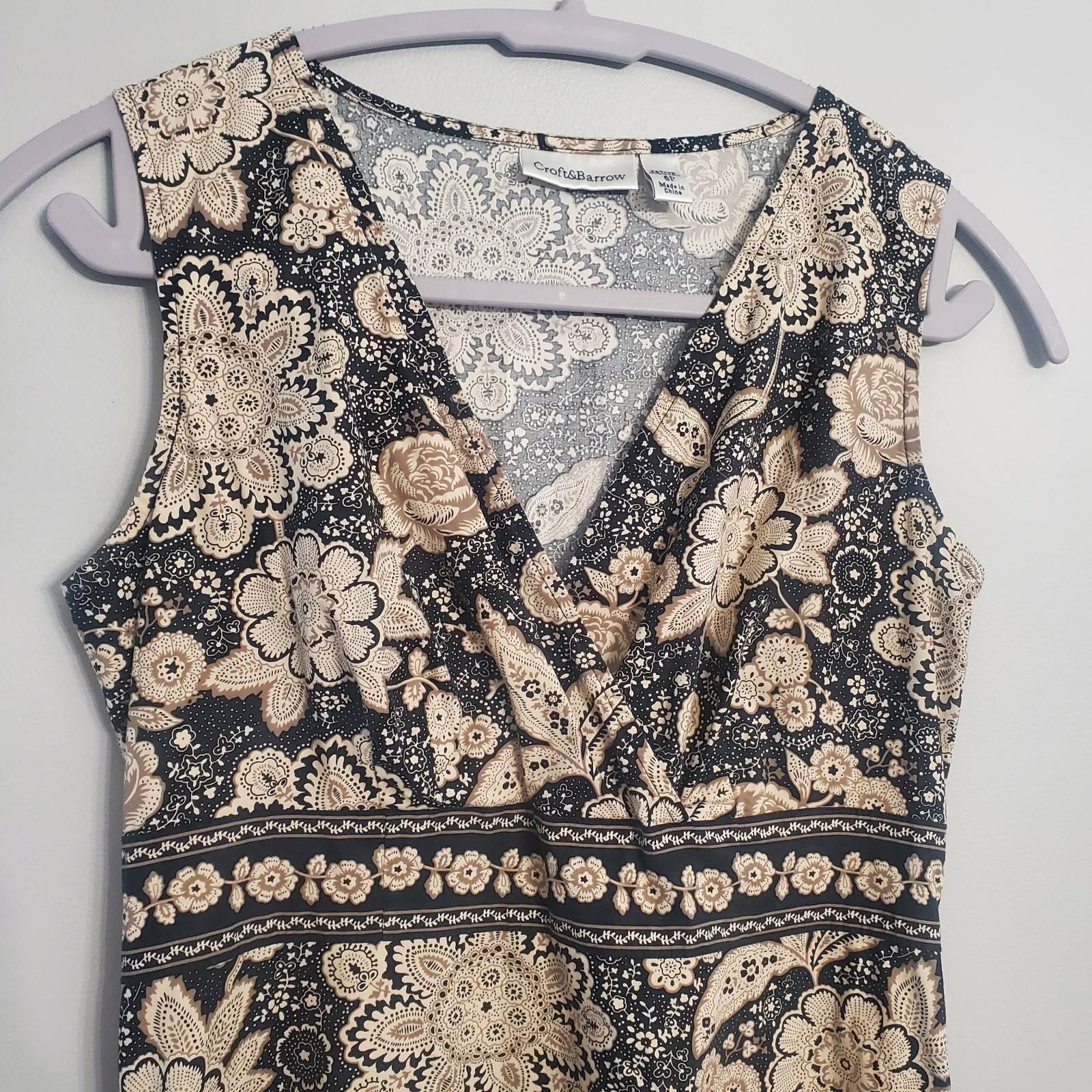 Croft & Barrow Black Brown & Beige Floral Sleeveless Dress Sz 6P Resortwear